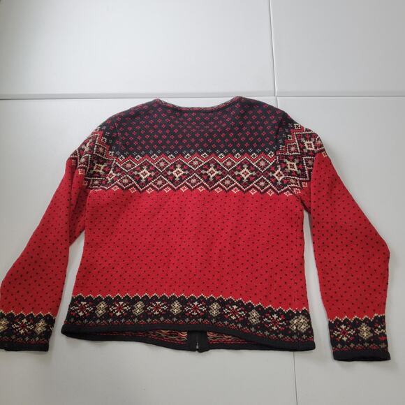 Nomadic Traders Sweater Womens Medium Red Black Fair Isle Cardigan Nordic - Picture 2 of 8